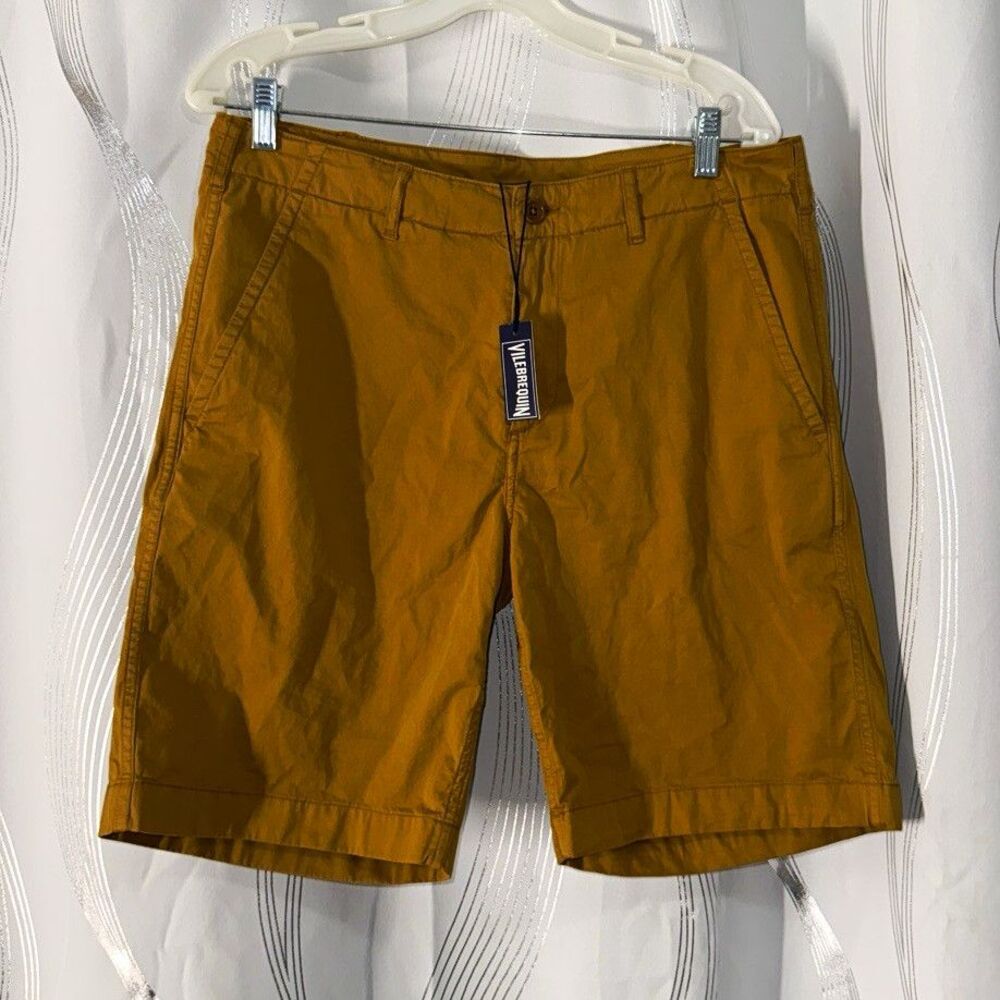 Vilebrequin Men’s Yellow Chino Shorts Cotton Solid Flat Front Slash Pockets